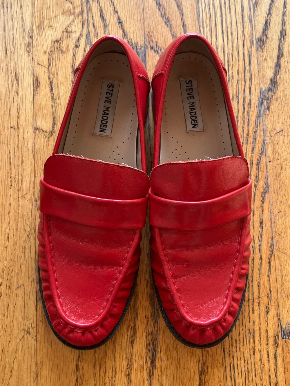 Steve Madden Red Leather Penny Loafers for Women